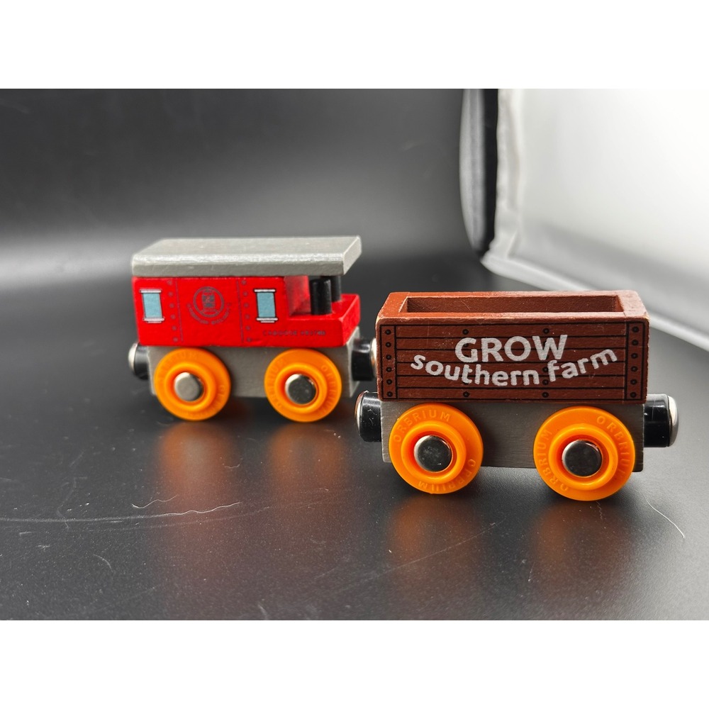 Lot of 2 Orbrium Wooden Railway‎ trains Thomas and Brio compatible Vtg